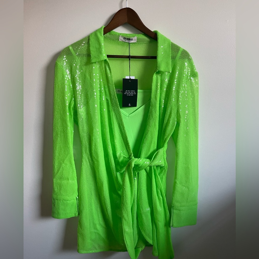Green Sequin Wrap Dress